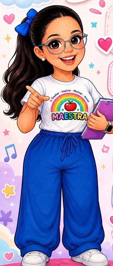 Ilustración de La Maestra Dani con su carpeta